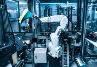 Robot obraca formę ludzkiej stopy, a dysza z dużą precyzją nawija na nią kolejne warstwy cienkiego tworzywa / Fot. Mat. prasowe z fabryki On